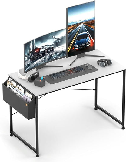 MoNiBloom Computer Desk 47 Inches with A Storage Bag, Student Laptop Writing Desks for Samll Space Home Office, White