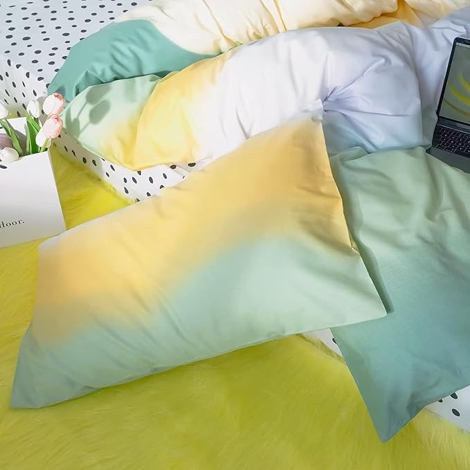 Green Rainbow Comforter Set, 3PCs Cal King, Lightweight Breathable Cotton Blanket Quilt, All Season, Ideal Gift, Durable, Easy Care