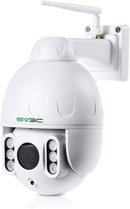 SV3C 1080P Outdoor PTZ WiFi Camera, ONVIF Security IP Camera with Auto Tracking, 197ft HD Night Vision, 5X Optical Zoom, Two-Way Audio, Waterproof, Compatible with Blue Iris, SD Card Slot, CamHiPro