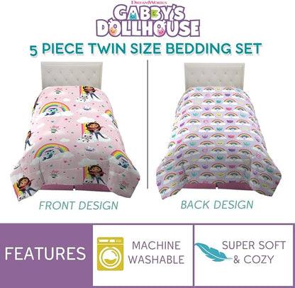Franco Gabby's Dollhouse Kids Bedding Super Soft Comforter and Sheet Set with Sham, 5 Piece Twin Size, (Officially Licensed Product)
