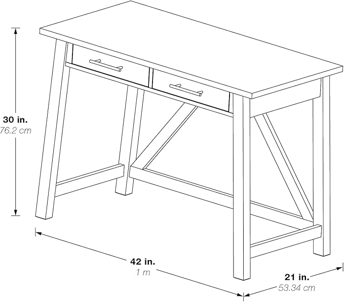 OSP Home Furnishings Milford Rustic 42 Inch Writing Desk with 2 Drawers and Burnished Decorative Hardware, Slate Gray
