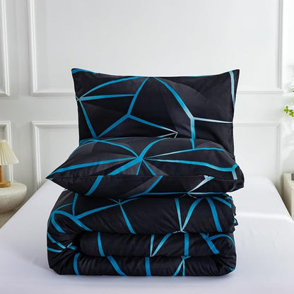 NTBED 3D Geometric Comforter Set for Boys Kids, Irregular Diamond Pattern Lightweight Microfiber Bedding Sets All Season (Blue,Full)