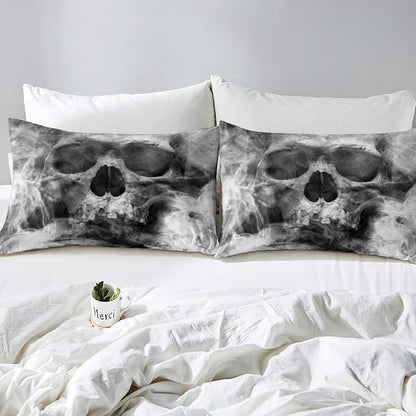 Erosebridal Skull Comforter Set King, Halloween Down Comforter, Gothic Fog Smoke Skull Skeleton Quilted Duvet, Grey Bedding Comforters for Young Man Boy Teens, Room Decorative, Soft Duvet Insert