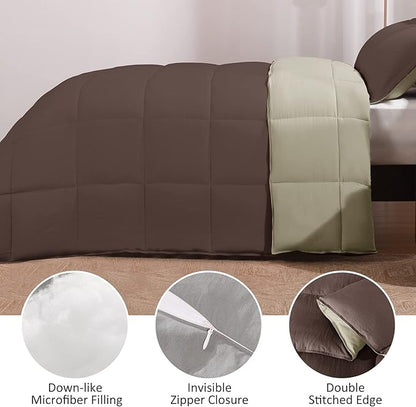 Basic Beyond Twin Comforter Set for Girls and Boys - Fluffy Twin Bed Comforter Set for All Seasons - Reversible Kids Twin Comforter Set - 2 Pieces (1 Comforter + 1 Pillow Sham) - Brown/Ivory