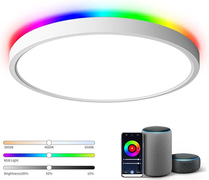 TALOYA 18 Inch Flush Mount Light Fixture Led,Compatible with Alexa Google Assistant Smart Life App,Sleek Round Ceiling Fixture,36+4W Main Light and RGB Night Light Adjustable,Enabled by 2.4G Wi-Fi