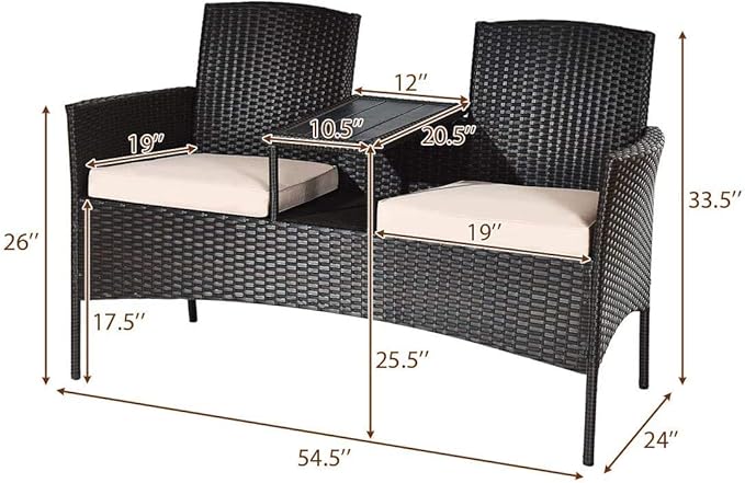 LUARANE Outdoor Rattan Sofas, Contract Patio Conversation Set Wicker Sofa Set with Built-in Coffee Table, Patio Furniture Set with Cushions, Rattan Loveseat for Lawn Backyard Garden (Brown+Beige)