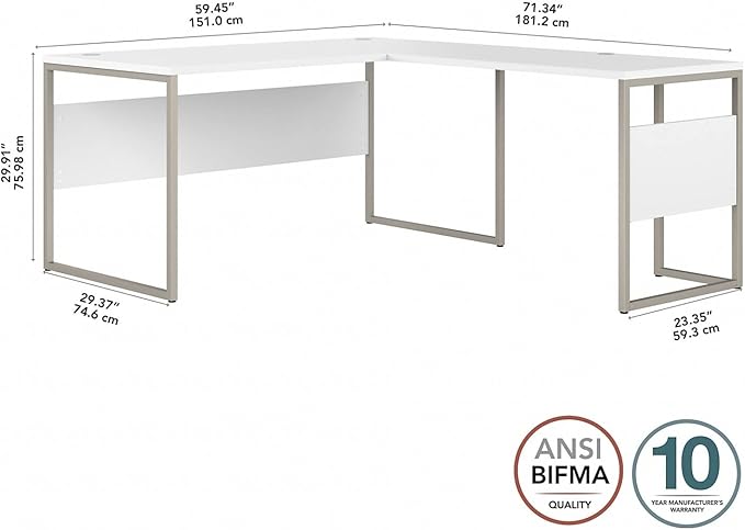 Bush Business Furniture Hybrid L Shaped Table Desk with Metal Legs, 60W x 30D, White