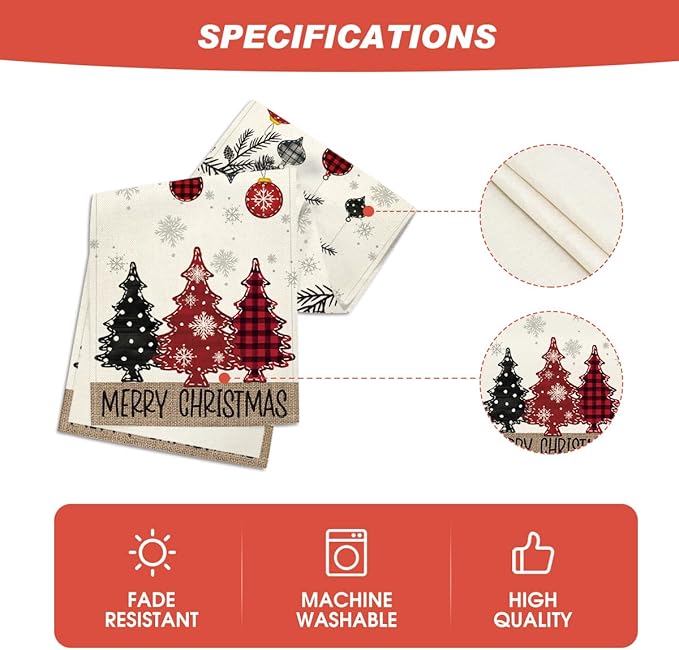Artoid Mode Red Pine Trees Merry Christmas Table Runner, Winter Xmas Holiday Kitchen Dining Table Decoration for Home Party Decor 13x108 Inch
