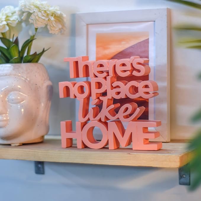 NUKKAD TALES There's No Place Like Peach Home Fancy Decoration Showpiece Home Decor Items for Bedroom Living Room Decoration Items for Center Table Book Shelf Décor Birthday Gift Items (6.5 x 6 inch)