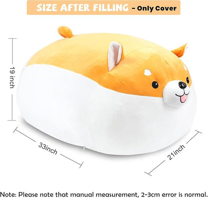 Stuffed Animal Storage Bean Bag Chair Cover for kids Cute Shiba Inu Yellow Dog Large Beanbag Plush Toy Bedroom Décor Organizer Cover, No Beans
