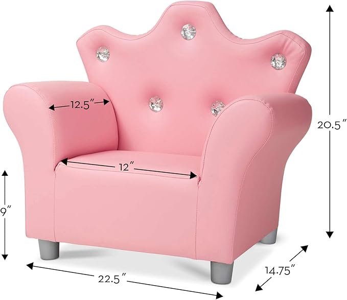 Melissa & Doug Pink Faux Leather Child’s Crown-Back Armchair (Kid’s Furniture) - Princess Chair For Toddlers, Children's Furniture, Pink Chair For Kids