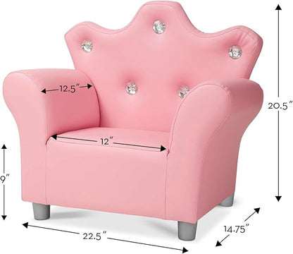 Melissa & Doug Pink Faux Leather Child’s Crown-Back Armchair (Kid’s Furniture) - Princess Chair For Toddlers, Children's Furniture, Pink Chair For Kids