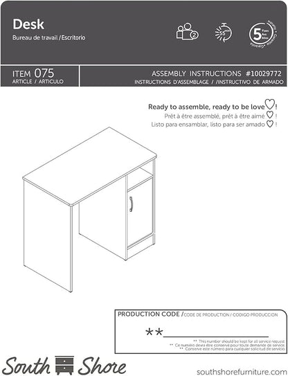 South Shore Small Computer Desk with Door, Pure Black