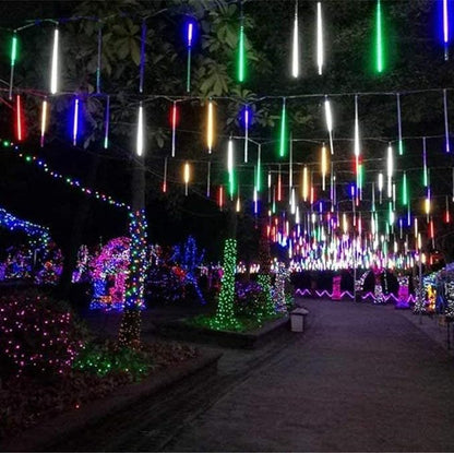 Meteor Shower Lights UL Certified 192 LED Falling Rain Lights with 30cm 8 Tubes rain Drop Christmas Icicle Cascading Lights for Xmas Halloween Decorations Party Holiday Garden Tree,Multicolor