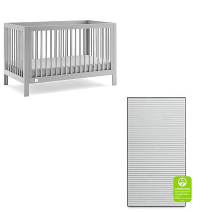 babyGap by Delta Children Charlie 6-in-1 Convertible Crib TrueSleep Crib and Toddler Mattress (Bundle), Grey