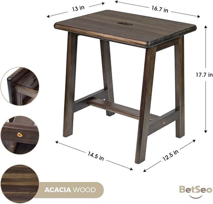 Rectangular Acacia Wood Stool (16.7" D x 13" W x 17.7" H) Small Bench Seat, Small End Table Stool, Bathroom Stool Wood, Plant Stool, Makeup Stool, Perfect Size for Living Room,Bathroom (Walnut Color)