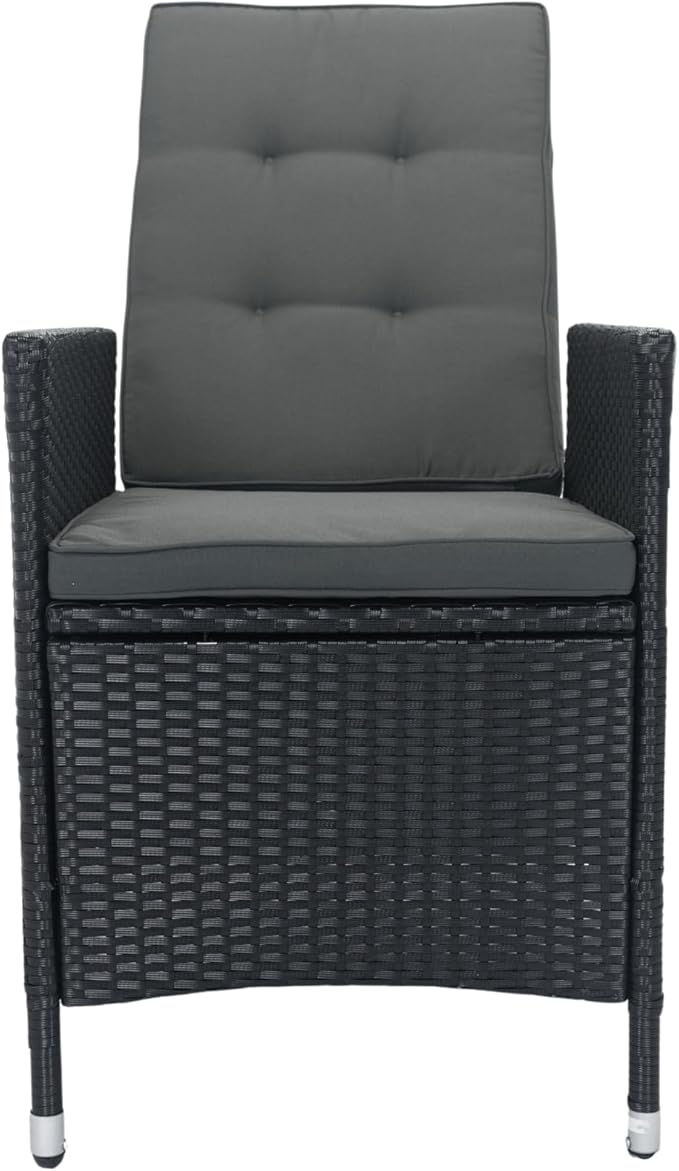 7-Piece Patio Dining, Outdoor Conversation Furniture Set with Adjustable Backrest Wicker + Dark Grey Cushion for Backyard, Balcony and Garden, Zj-Black