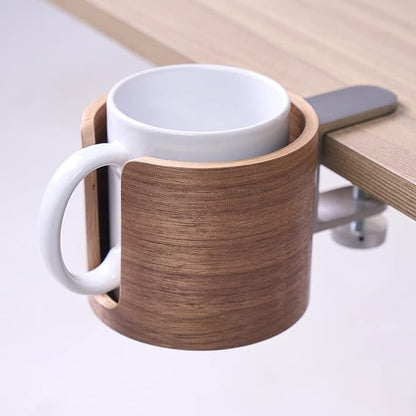 urbanplus Desk Cup Holder, Anti-Spill Walnut Wood Cup Holder for Desk with Aluminium Clamp, Office Desk Accessories, Gaming Desk Accessories, Computer Desk Accessories
