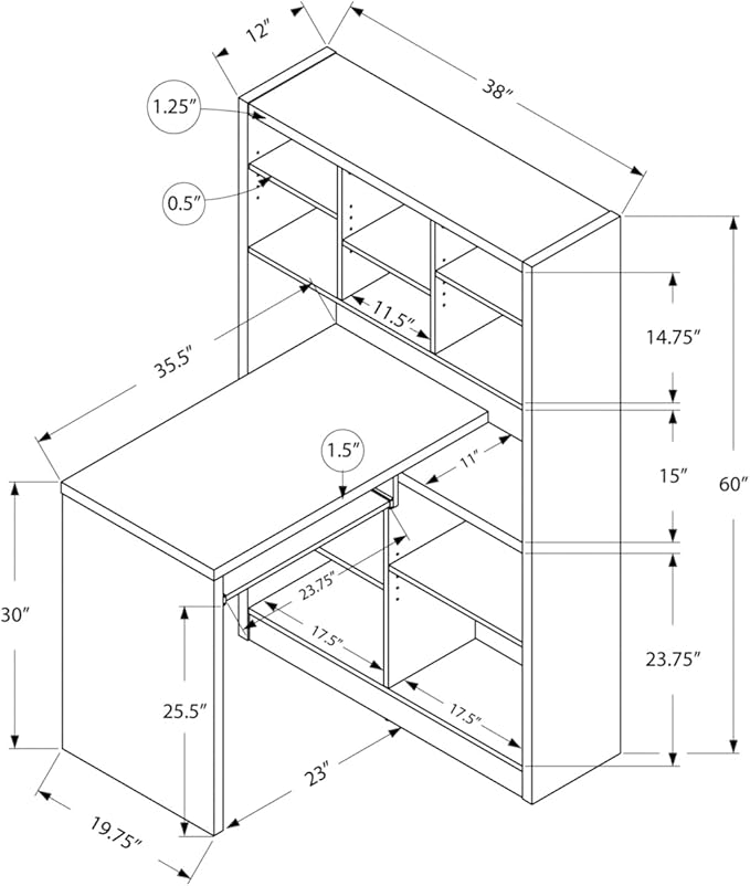 Monarch Specialties 7022, Home Office, Bookcase, Storage Shelves, Set-up, L Shape, Work, Laptop, Laminate, White Computer Desk Left Or Right Facing Corner, 35.5" L x 38" W x 60" H