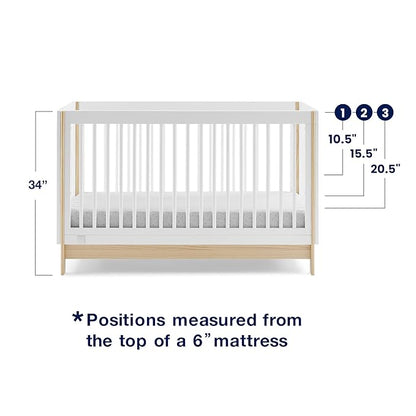 Delta Children babyGap Tate 4-in-1 Convertible Crib TrueSleep Crib and Toddler Mattress (Bundle), Bianca White/Natural
