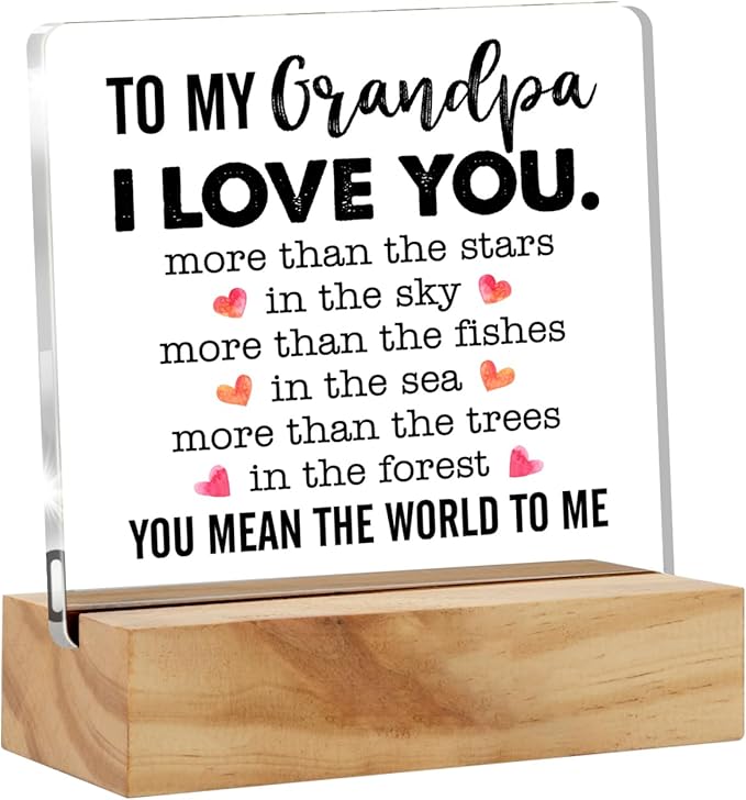 Gifts for Grandfather Papa from Grandson Granddaughter, to My Grandpa Desk Decor Acrylic Desk Plaque Sign with Wood Stand Home Office Desk Sign Keepsake Father's Day Present