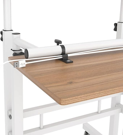 sogesfurniture Mobile Standing Desk Laptop Workstation on Wheels, Adjustable Computer Desk for Standing or Sitting, Oak 101-OK