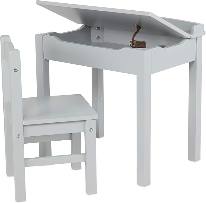 Melissa & Doug Wooden Lift-Top Desk & Chair - Gray , Grey - Toddler And Kids , For Ages 3+ With Self-Containted Storage And Chair Set