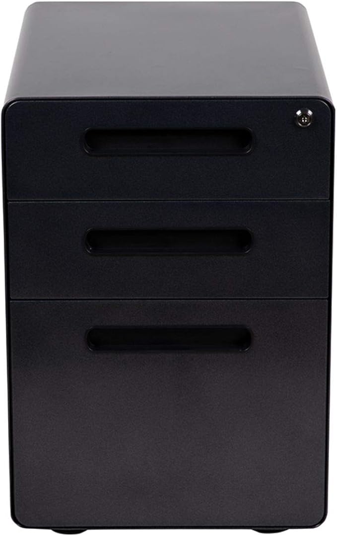 Flash Furniture Wren Ergonomic 3-Drawer Mobile Locking Filing Cabinet with Anti-Tilt Mechanism and Hanging Drawer for Legal & Letter Files, Black