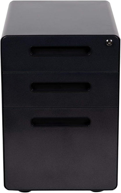 Flash Furniture Wren Ergonomic 3-Drawer Mobile Locking Filing Cabinet with Anti-Tilt Mechanism and Hanging Drawer for Legal & Letter Files, Black