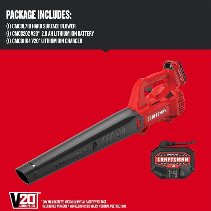 CRAFTSMAN 20V MAX Cordless Leaf Blower Kit with Battery & Charger Included (CMCBL710D1) Red