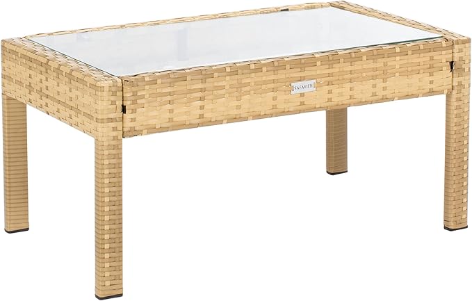 SAFAVIEH Outdoor Collection Bassey Natural/White Cushion 4-Piece Conversation Patio Set PAT7507D