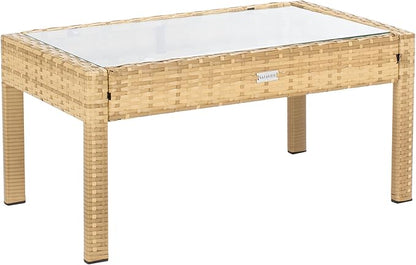 SAFAVIEH Outdoor Collection Bassey Natural/White Cushion 4-Piece Conversation Patio Set PAT7507D