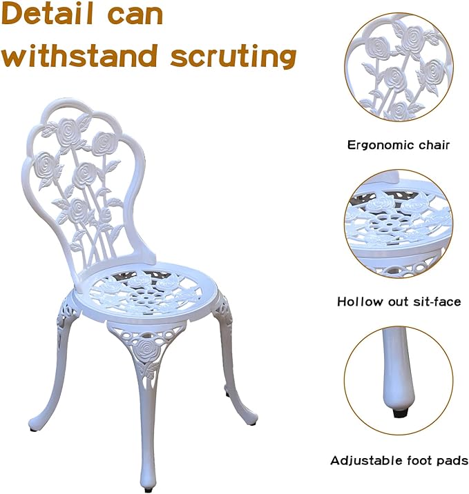 Patio Bistro Set.Rust-Resistant Cast Aluminum Bistro Table Set with Umbrella Hole for Backyard (Rose White)