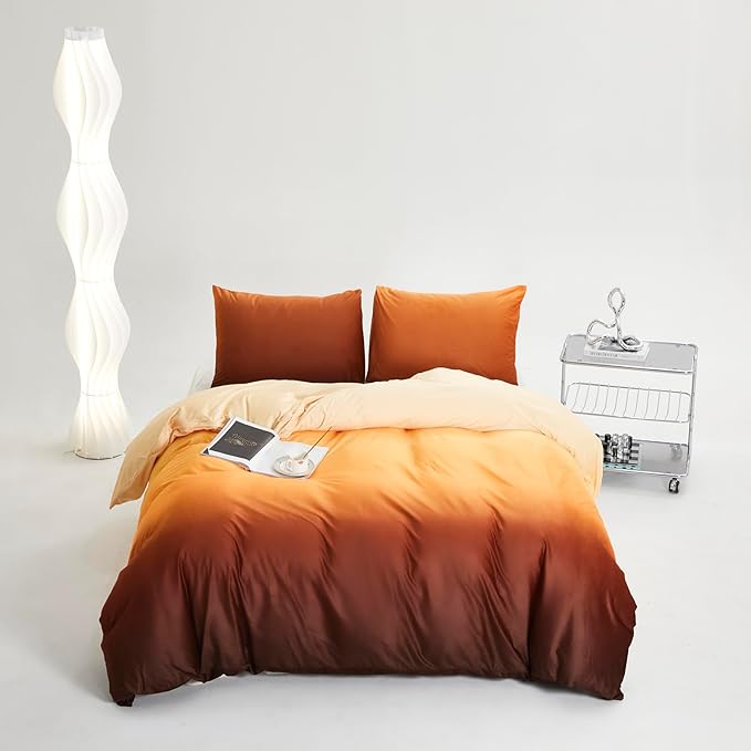 Wellboo Orange Gradient Comforter Sets Twin Yellow and Orange Velvet Bedding Comforters Women Modern Plain Orange Brown Flannel Quilts Farmhouse Abstract Art Orange Plush Blanket Winter Fuzzy Bed