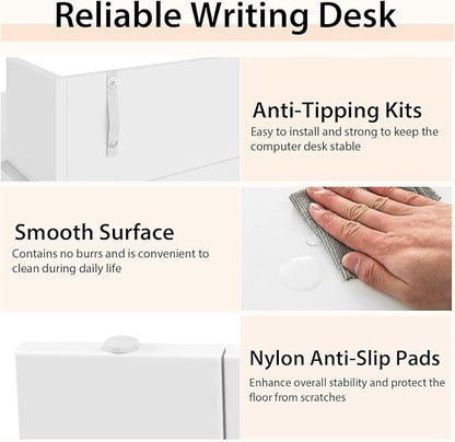 Computer Desk with Bookshelf, 48” Home Office Desk with 2 Open Shelves of 10 Cubbies, Monitor Shelf, Writing Desk Computer Workstation for Home, Office, Bedroom