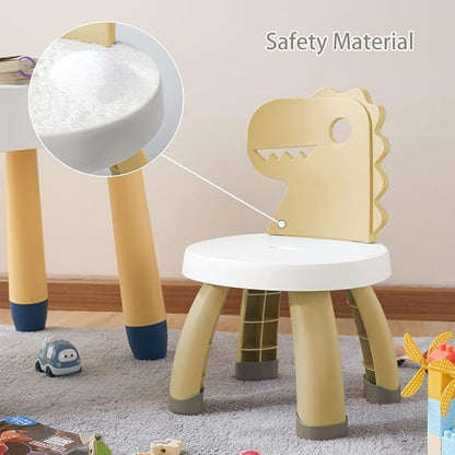 Toddler Chair,Plastic Kids Dino Chair,Sturdy Durable and Lightweight Toddler's Activity Chairs,Anti-Slip Ergonomic Design kids step stool,Indoor or Outdoor Use for Boys Girls Aged 2+ (Yellow)