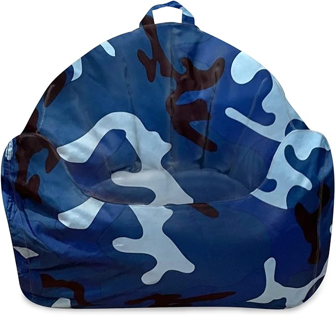 Posh Creations Structured Comfy Bean Bag Chair for Gaming, Reading and Watching TV, Malibu Lounge, Nylon - Camo Blue and Light Blue