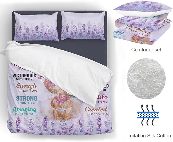 Girls Purple Comforter Sets Full Size for Girls, Pretty Blonde Girls Love Purple Floral Quilt Bedding Sets for girls Bed in A Bag Comforter Set with 2 Pillowcases