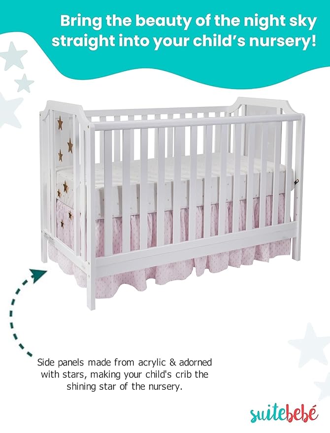 Suite Bebe Celeste 3 in 1 Convertible Island Crib, Wood and Acrylic, White