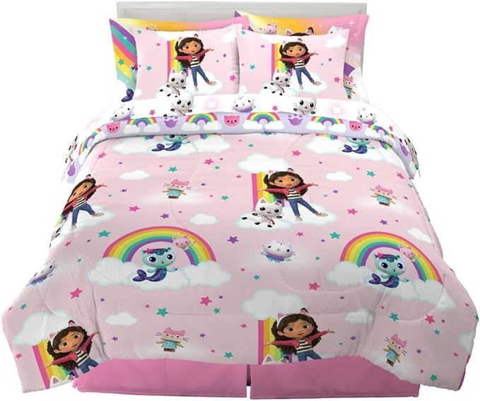 Franco Gabby's Dollhouse Kids Bedding Super Soft Comforter and Sheet Set with Sham, 7 Queen Size, (Official Licensed Product)