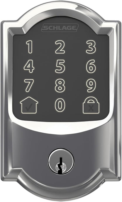 Schlage Encode Smart WiFi Deadbolt with Camelot Trim In Bright Chrome