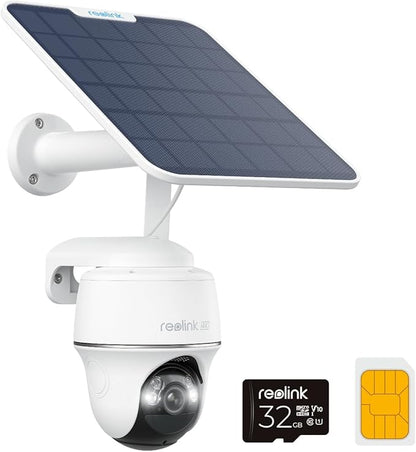 REOLINK 4K LTE Cellular Security Camera Wireless Outdoor, No WiFi, 3G/4G LTE, Solar Powered, SIM Card+32GB SD Card Included, Color Night Vision, Local/Cloud Storage, Go PT Ultra+SP, Updated Version