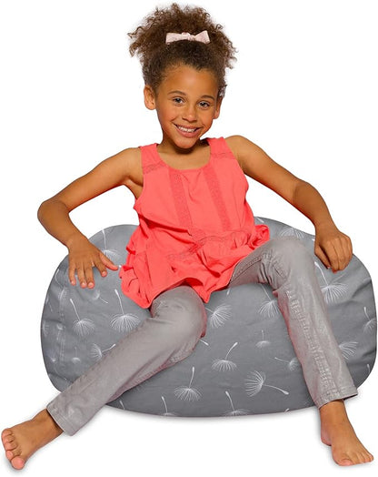 Posh Creations Bean Bag Chair for Kids, Teens, and Adults Includes Removable and Machine Washable Cover, Canvas White Dandelions on Gray, 27in - Medium