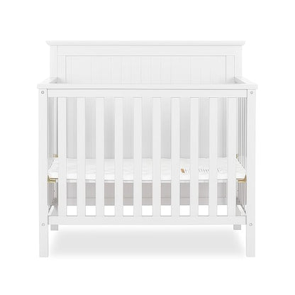 Ava 4-in-1 Convertible Mini Crib in White, Greenguard Gold Certified, Non-Toxic Finish, Comes with 1" Mattress Pad, with 3 Mattress Height Settings