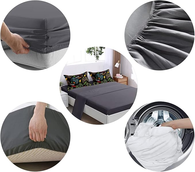 6 Pieces Gamer Comforter Set for Boys Gaming Bedding Set Queen Size,Video Game Controller Comforter for Boys Kids Adult 3D Gamepad Microfiber Bedding Sets 6 Pieces Bed in A Bag Sets3011,Queen