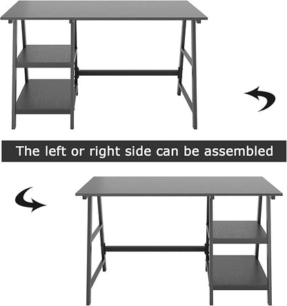 sogesfurniture 47 inches Writing Computer Study Desk with 2 Tier Storage Shelves on Left or Right Side, Trestle Desk, Home Office Study Desk,Black