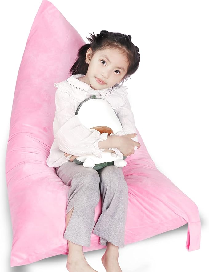 Stuffed Animal Storage Bean Bag Chair Cover, Velvet Pink Plush Toy Storage Stuff and Sit Seat Organizer for Kids/Teens/Adults, 52" x 31" Extra Large Triangle Floor Sofa, 200L/52Gal,Cover Only