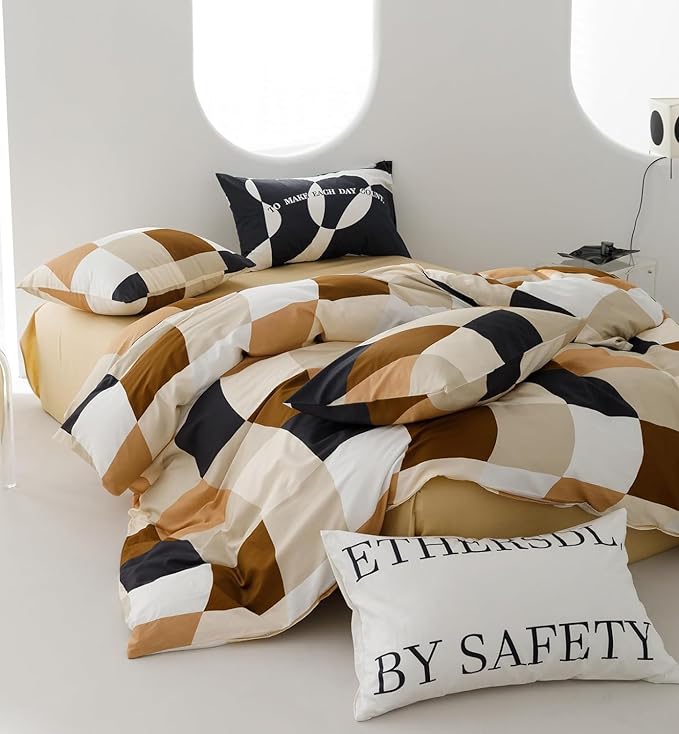 Checkerd Comforter Brown Twin Multicolored Grid Comforter Kids Khaki Checkered Bed Comforter White Black Plaid Buffalo Girls Twin Bedding Comforter All Season Hotel Quality Bed Set