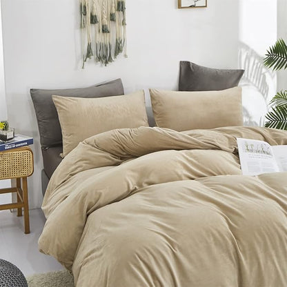 Wellboo Beige Velvet Comforter Sets King Solid Cream Coffee Fluffy Bedding Comforters Luxury Champagne Flannel Quilts Women Men Light Taupe Fuzzy Blankets Modern Minimalist Khaki Tan Sherpa Plush Bed
