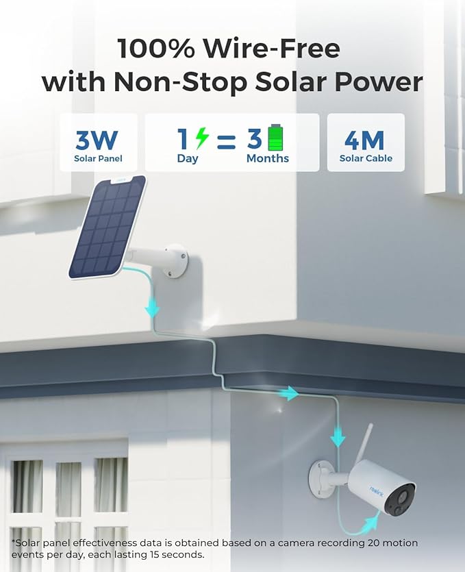 REOLINK 2K 3MP Solar Security Camera, Wireless Home Security Camera Outdoor Indoor, Night Vision, Human/Car Detection, 2.4G WiFi, Local Storage, No Monthly Fee, Support Home Hub, Argus Eco+Solar Panel